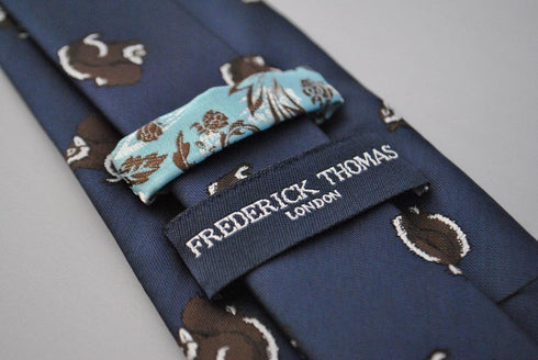 navy tie with squirrel design